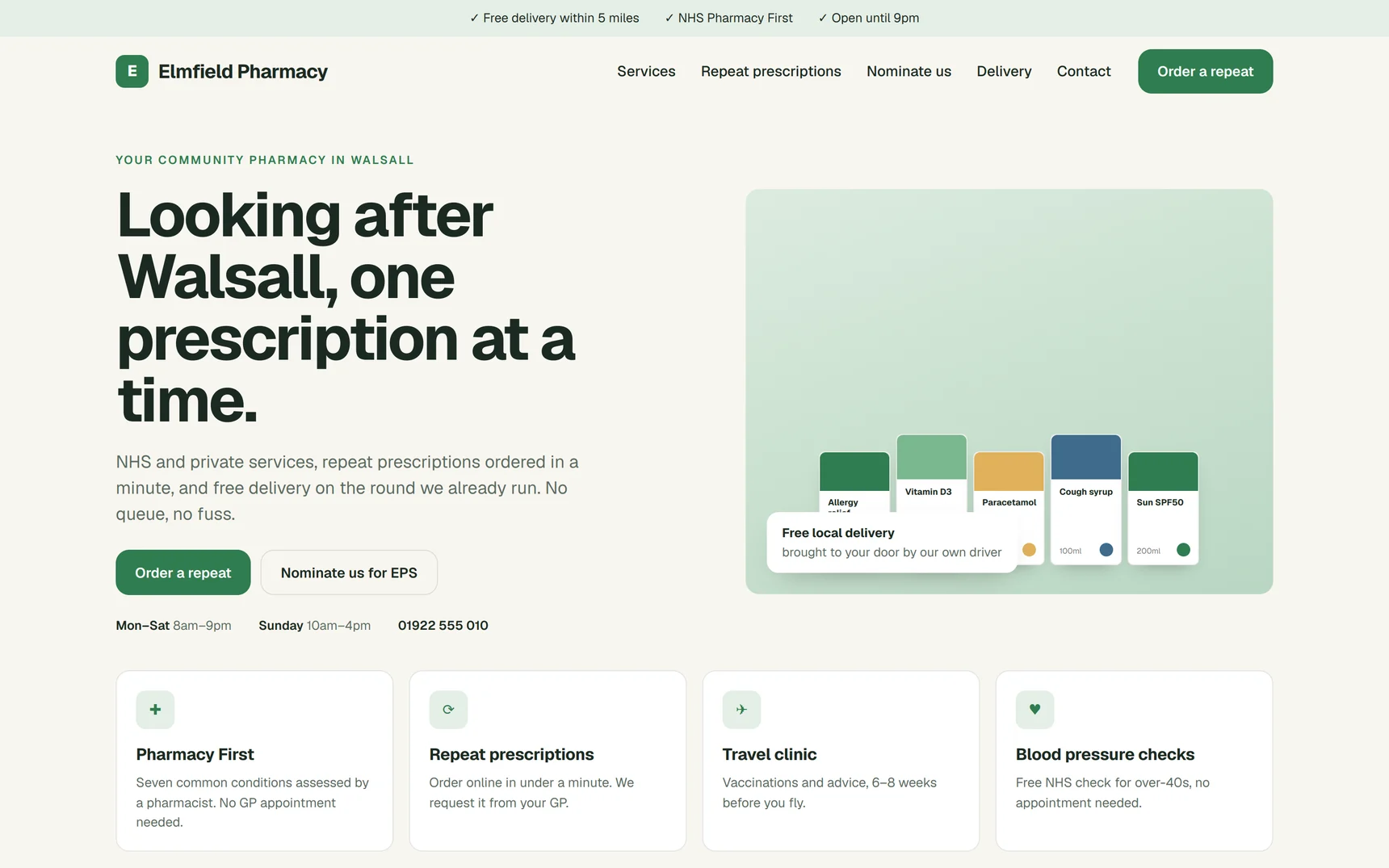 Demo pharmacy homepage built on PharmGrowth