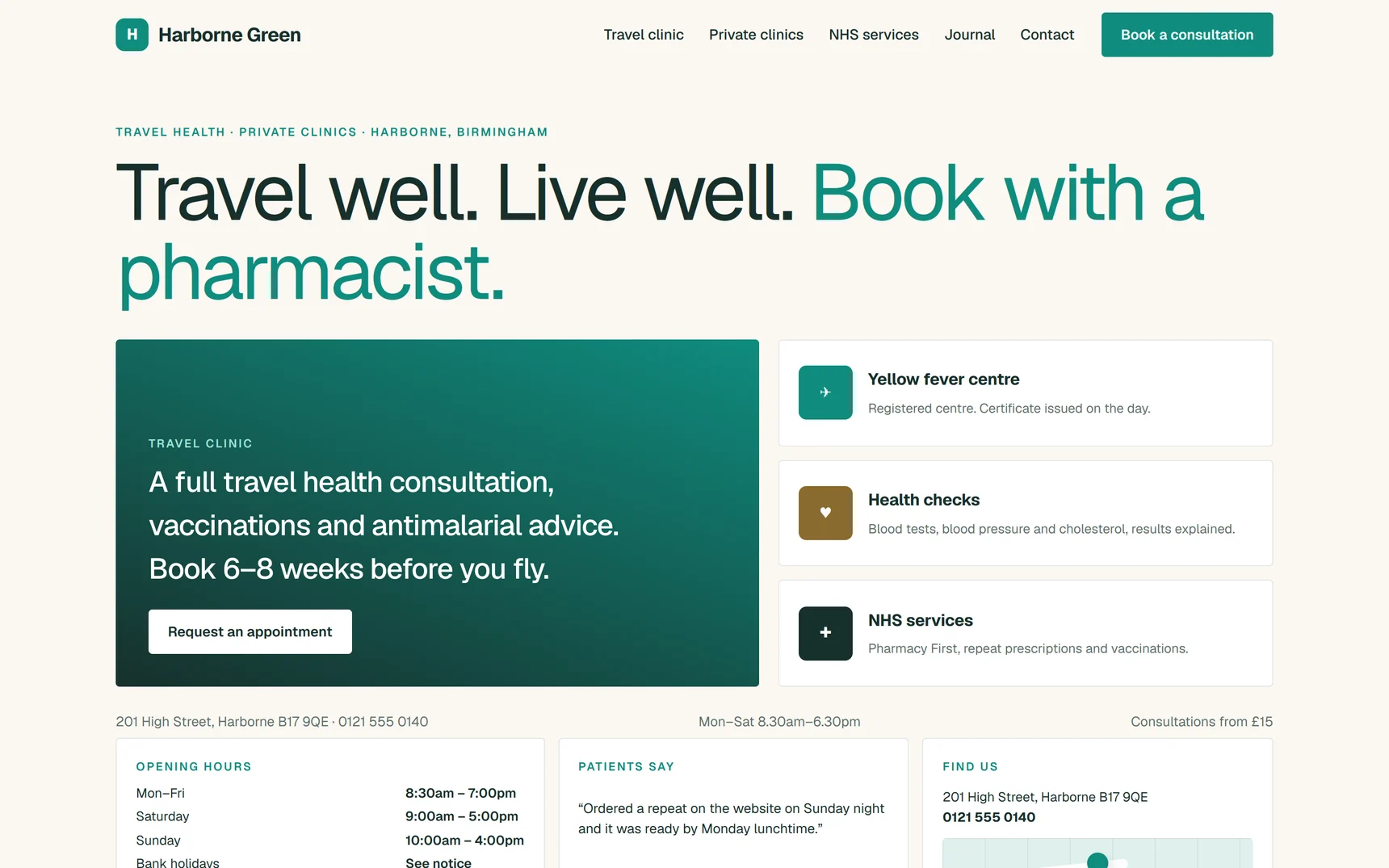 Harborne Green — premium travel and private clinics