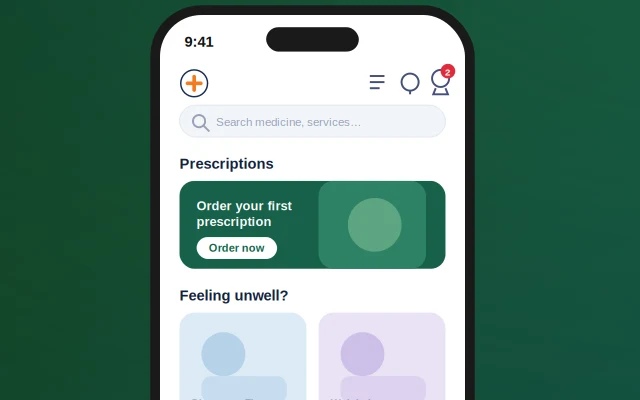 A pharmacy website and its white-label app side by side