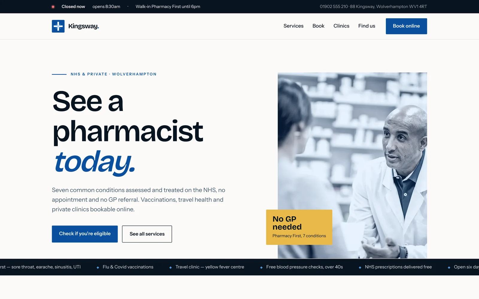 Kingsway Pharmacy homepage built on PharmGrowth