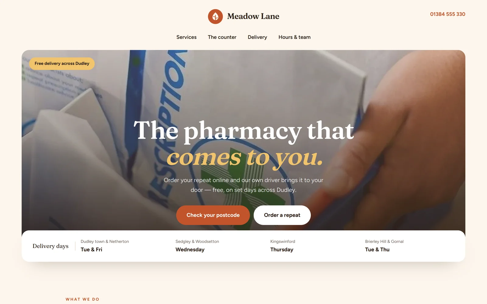 Meadow Lane Pharmacy homepage built on PharmGrowth