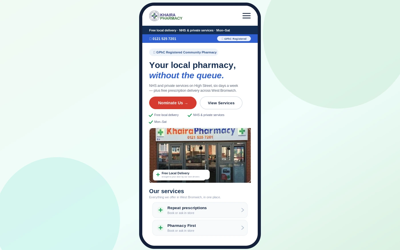 Khaira Pharmacy repeat prescription form on a mobile phone