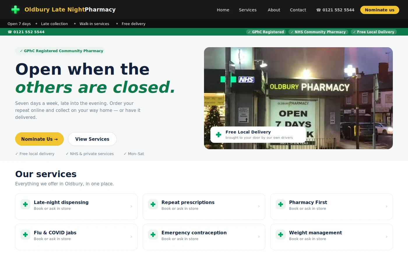 Oldbury Late Night Pharmacy homepage