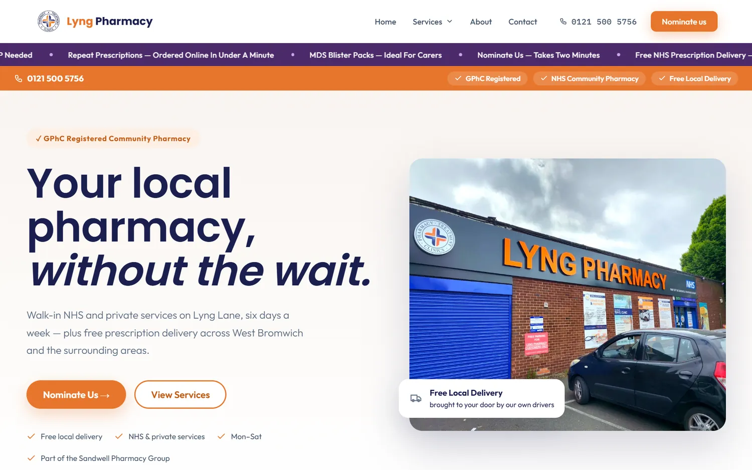 Lyng Pharmacy homepage built on PharmGrowth Plus
