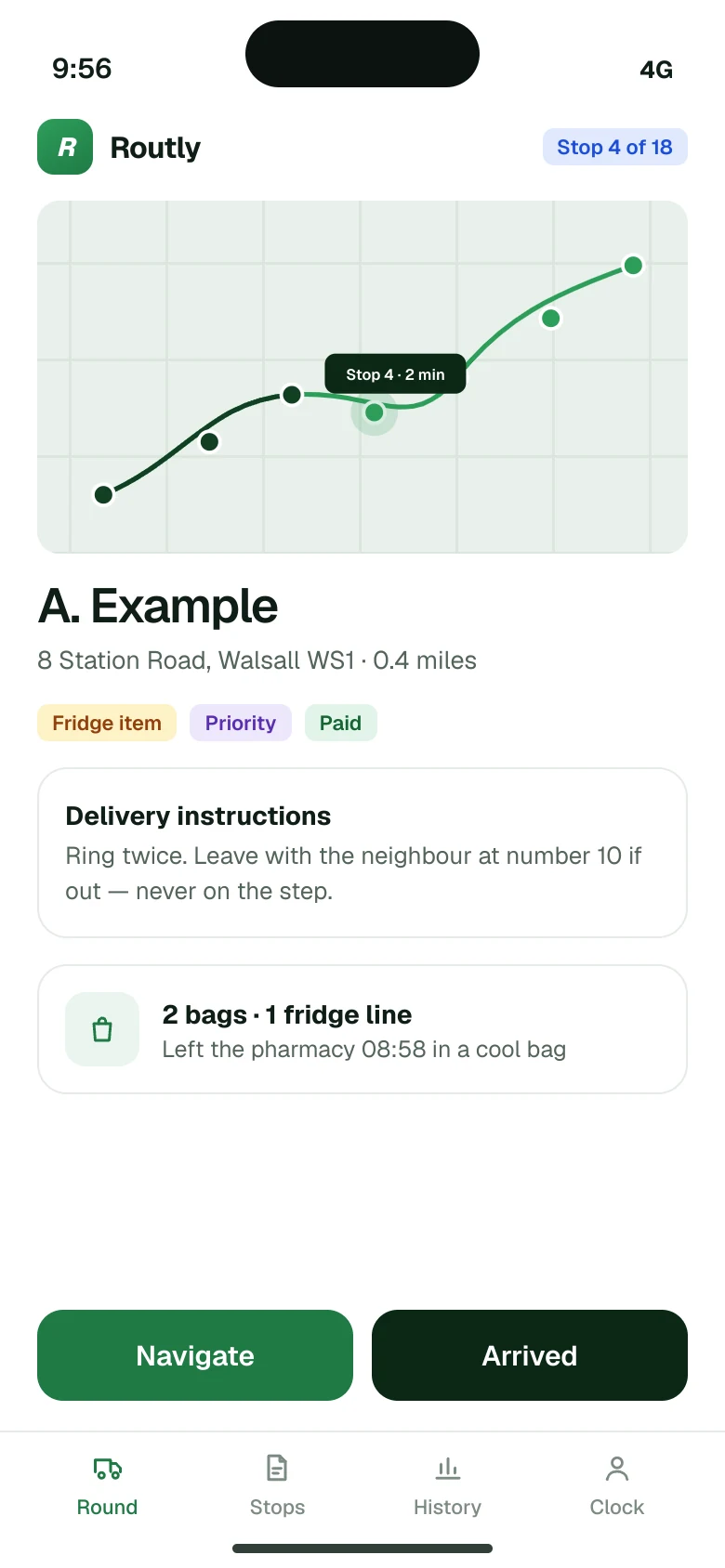 Routly driver app stop screen